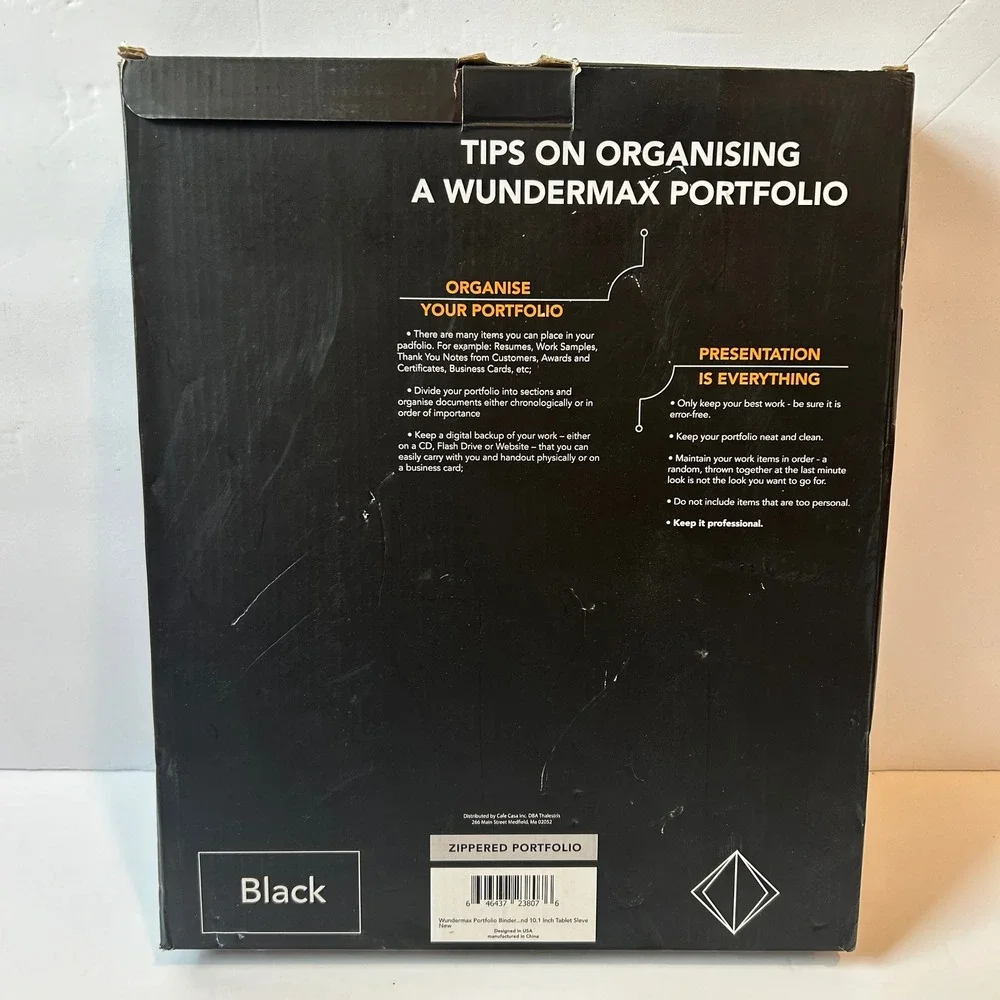 Wundermax Zippered Portfolio Binder Unisex Black New Vegan Leather Tablet Sleeve